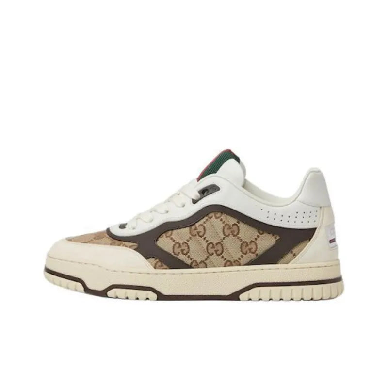 GUCCI RE WEB LOW TOP SKATEBOARD SHOES WOMEN'S BROWN